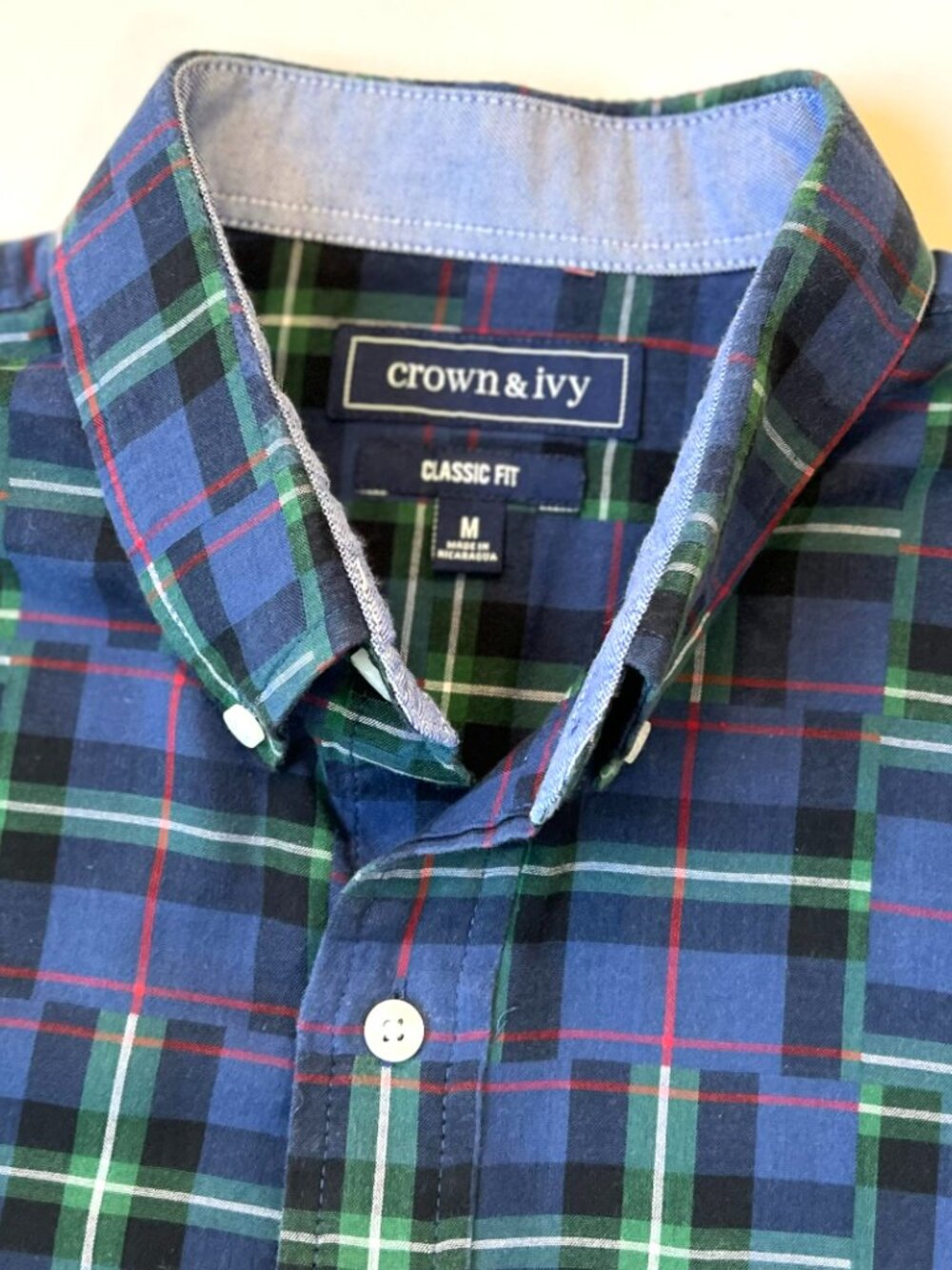 Crown & Ivy - Size M - Multi Tartan Plaid Cotton Long Sleeve Shirt - Blues - EUC - Picture 2 of 11